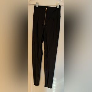 KTOO High waist zip up black iridescent shiny leggings -medium